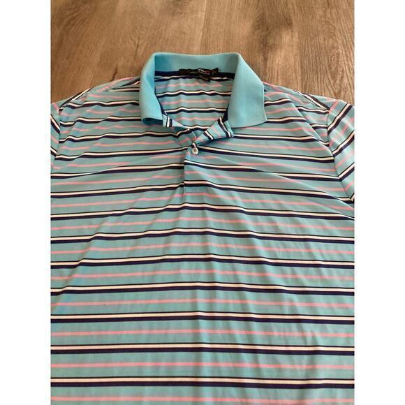 RLX Ralph Lauren Men's‎ Blue Striped Stretch Polo Shirt Short Sleeve L - Picture 11 of 11